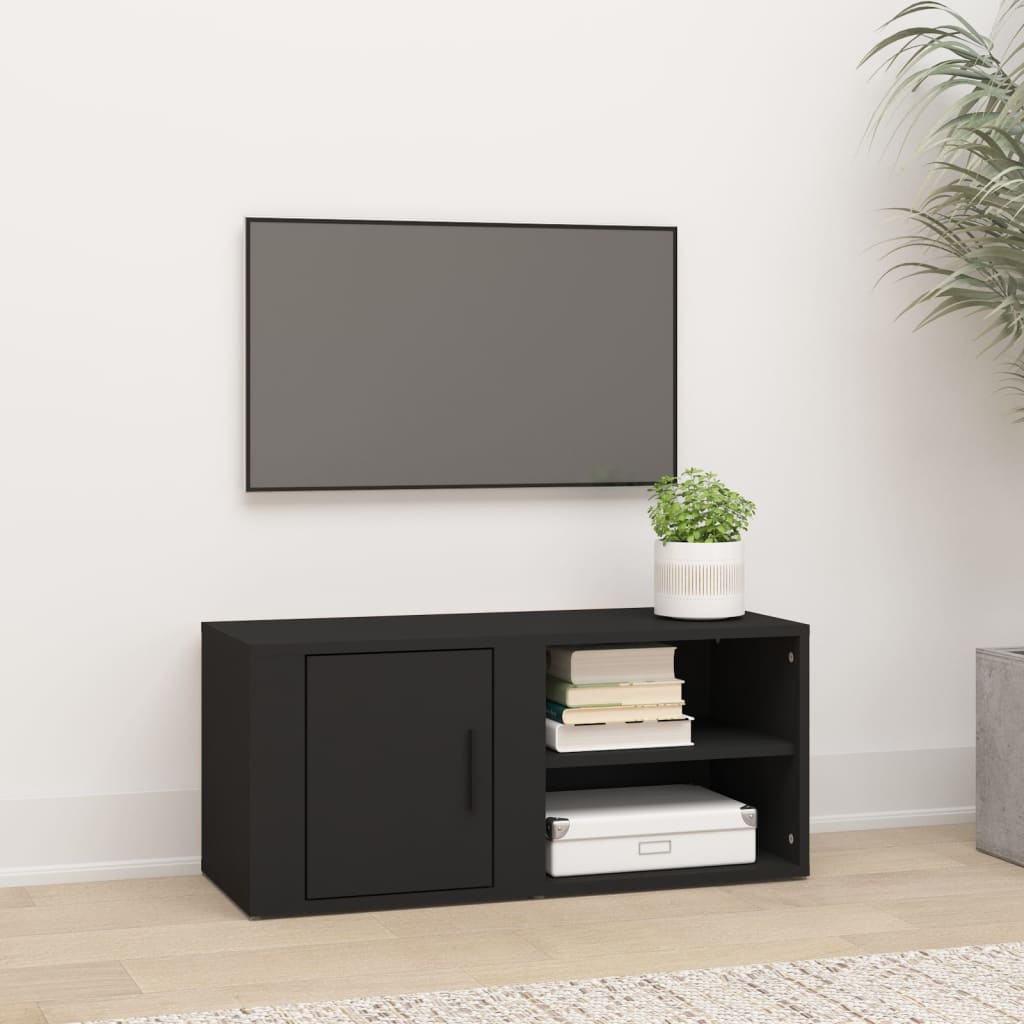 Comodă TV, negru, 80x31,5x36 cm, lemn prelucrat