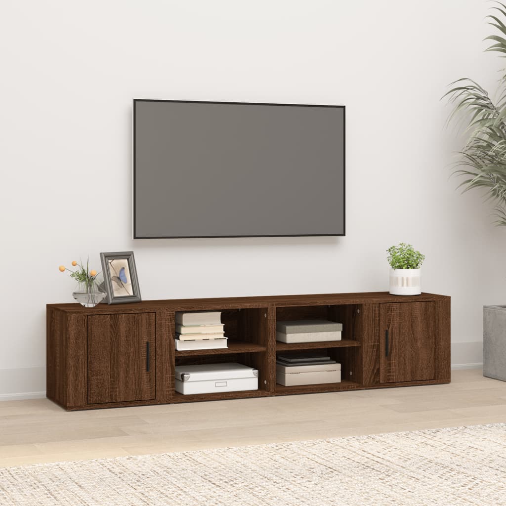 Comode TV, 2 buc., stejar maro, 80x31,5x36 cm, lemn prelucrat