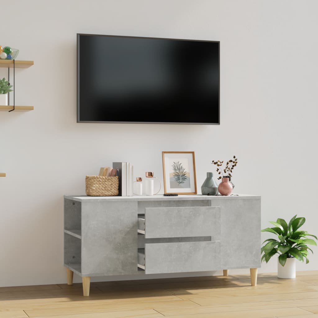Comodă TV, gri beton, 102x44,5x50 cm, lemn prelucrat