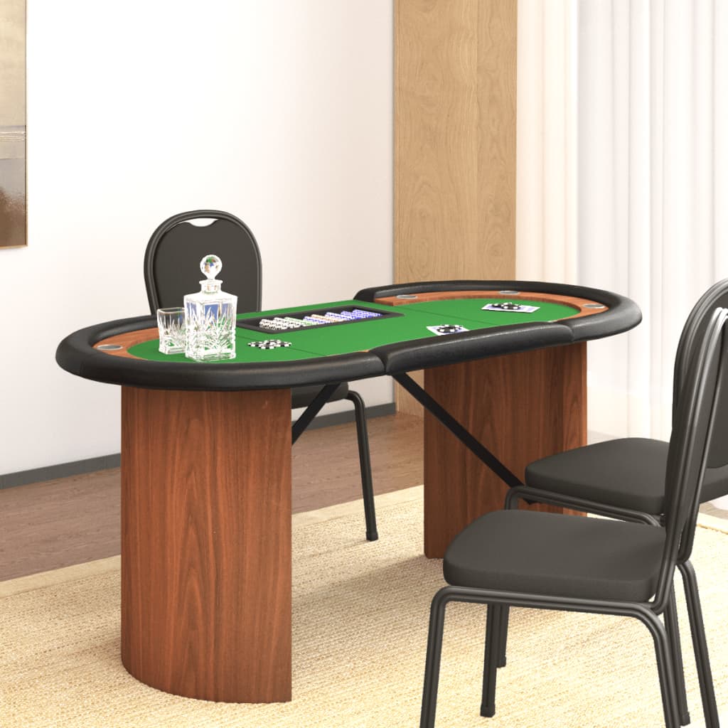 Masă de poker 10 jucători, tavă jetoane, verde, 160x80x75 cm