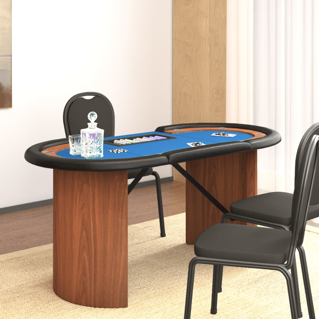 Masă de poker 10 jucători, tavă jetoane, albastru, 160x80x75 cm