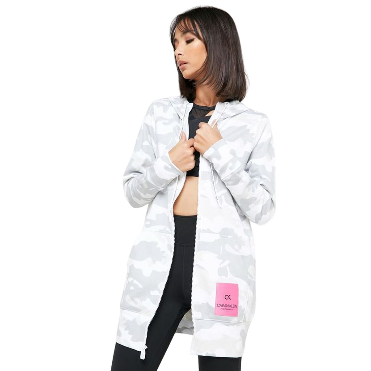Jachetă Sport de Damă Calvin Klein Full Zip Alb - Mărime L