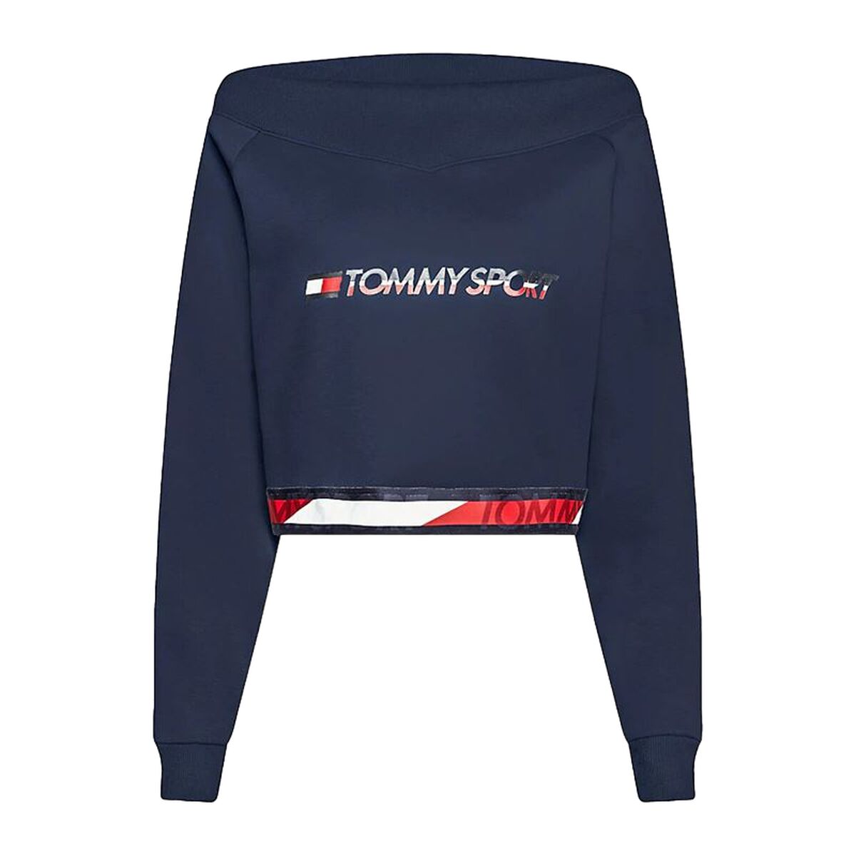 Hanorac fără Glugă Femei Tommy Hilfiger Crop V Neck Albastru închis - Mărime M