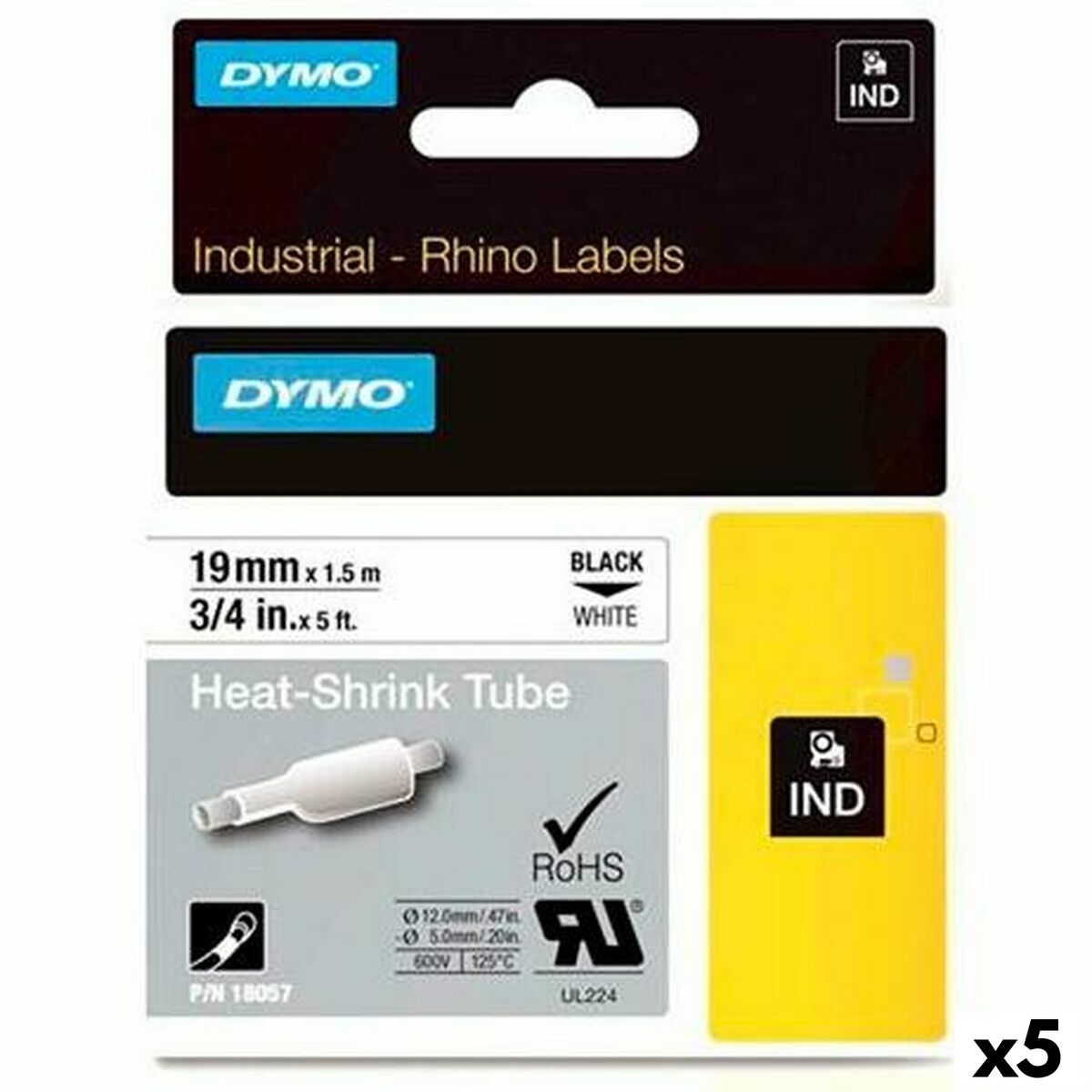Set de tuburi termocontractabile Rhino Dymo ID1-19 19 x 1,5 mm Negru Alb (5 Unități)