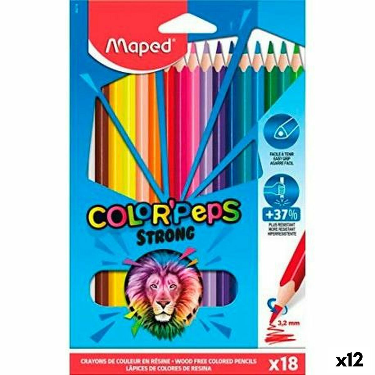 Creioane culori Maped Color' Peps Strong Multicolor 18 Piese (12 Unități)